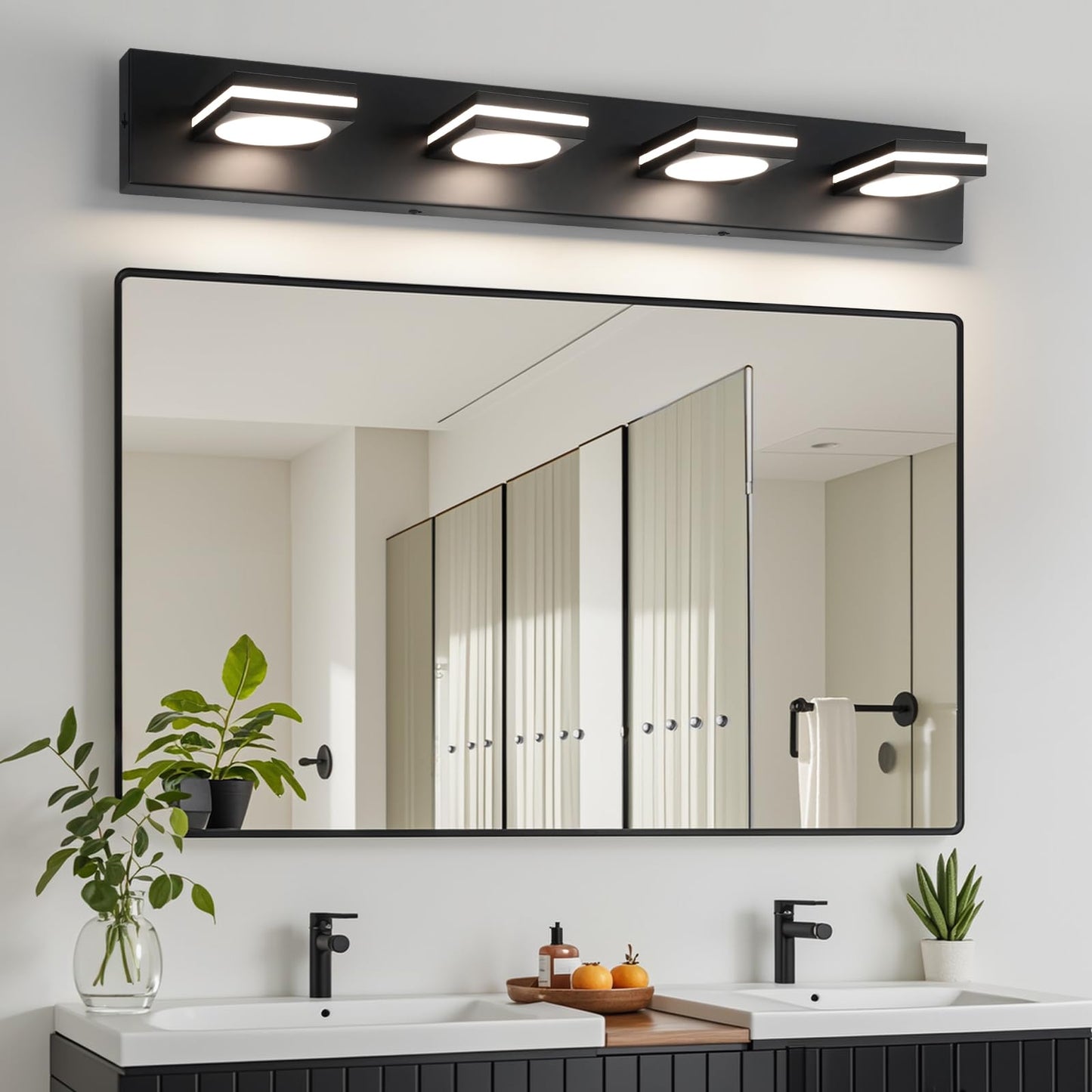 Okeli 4-Light Led Bathroom Vanity Light Fixtures  Matte Black Modern Bathroom Wall Lighting Fixtures Over Mirror (3Cct  3000K-6000K)