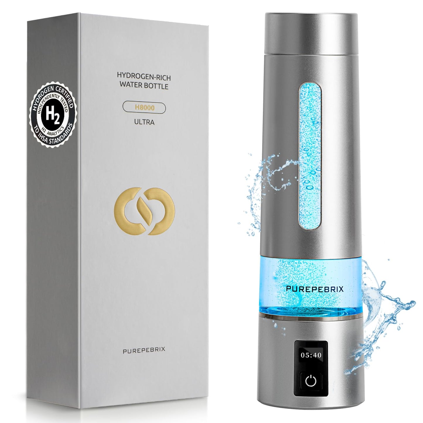 Hydrogen Water Bottle Generator - Up to 8100 PPB | Certified H2 Generator-Portable Alkaline Water Pitcher | 3 Hydrogen Modes| Platinum-Iridium Catalyst | Healthy Gift