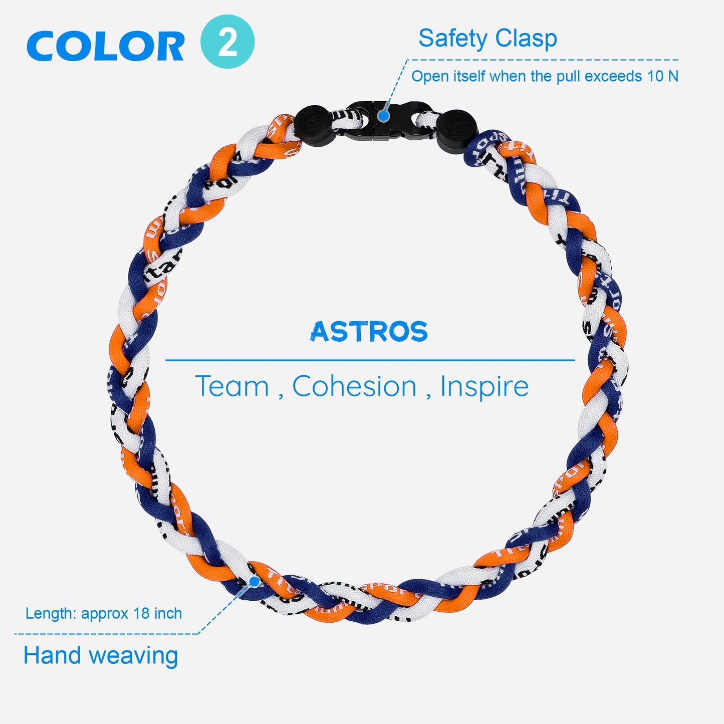 SUPBOMM 3 pcs Baseball Rope Necklaces, League Team Colors Braided Necklace, Baseball Team Gifts, Astros