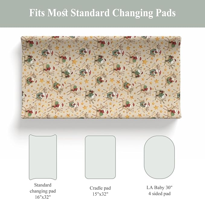 Cute Christmas Santa Claus Reindeer Baby Changing Pad Covers for Boy Girl Vintage Santa Gifts Stars Moon Fitted Changing Table Mats Winter Holiday Festive Soft Diaper Change Table Sheets 32''×16''