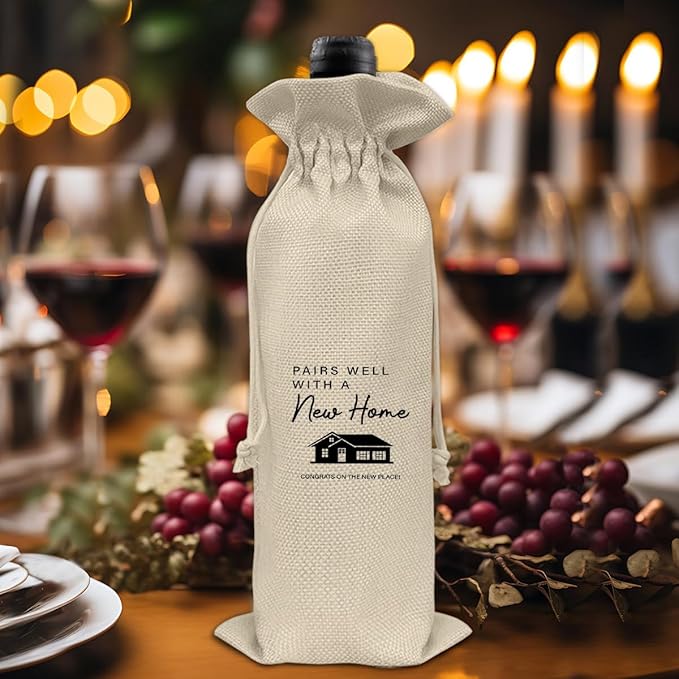 HOIJAUMAI Housewarming Gift Wine Bag, Client Gift From Realtors, House Warming Gifts New Home Wine Bag Gift, Pairs Well with a New Home Burlap Drawstring Wine Bag, Housewarming Party Decoration