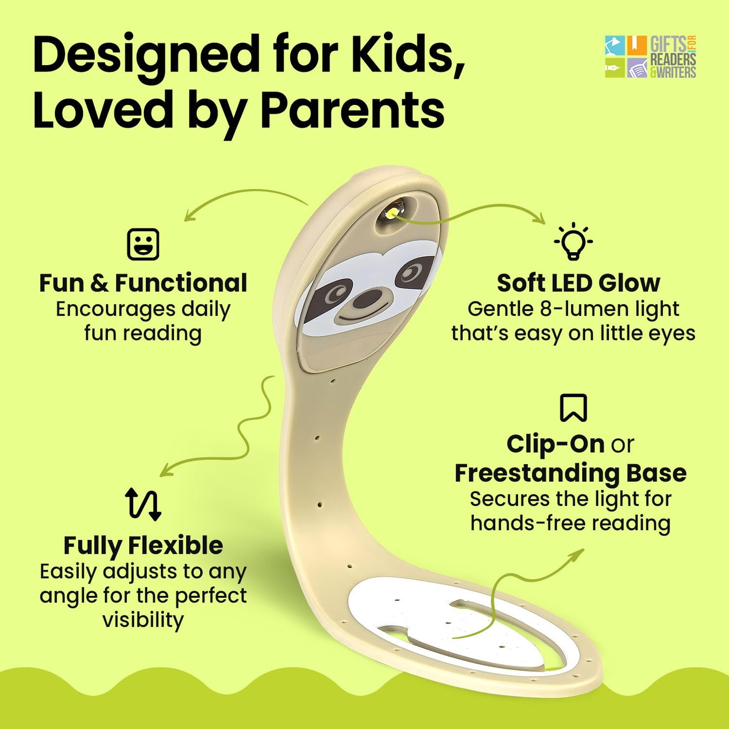 Gifts for Readers & Writers Flexilight Reading Light | 2 in 1 Bookmark Lamp | LED Clip On | Sloth