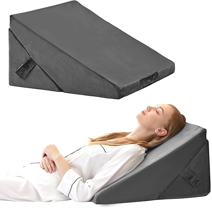 Wedge Pillow for Sleeping, Adjustable 9&12 Inch Foldable Bed Wedge Pillow Set, Orthopedic Memory Foam Triangle Pillow Wedge, 7-in-1 Elevated Pillows for Leg and Back Support, Velvet