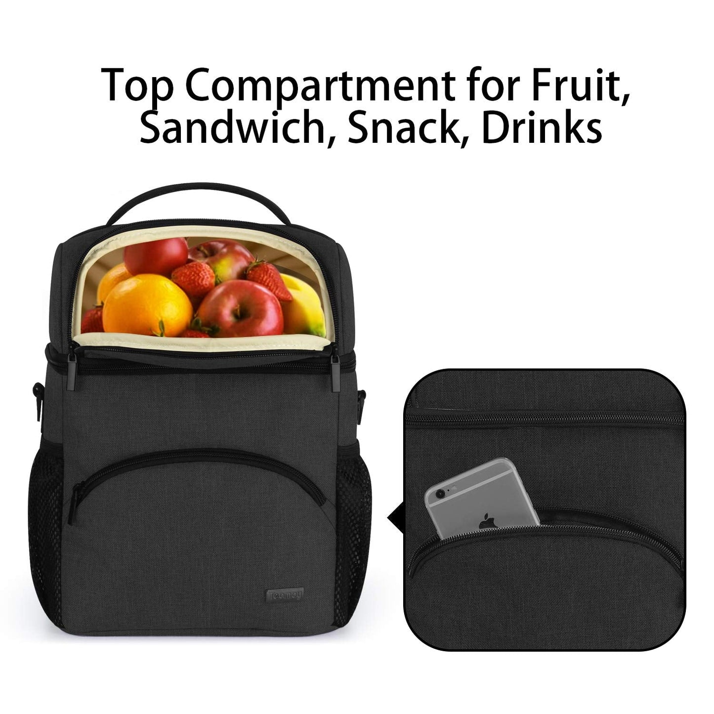 Teamoy Breastmilk Cooler Bag with Ice Pack, Double Layer Travel Bottle Cooler Tote - Fits 6 Large 9 oz Bottles, Black