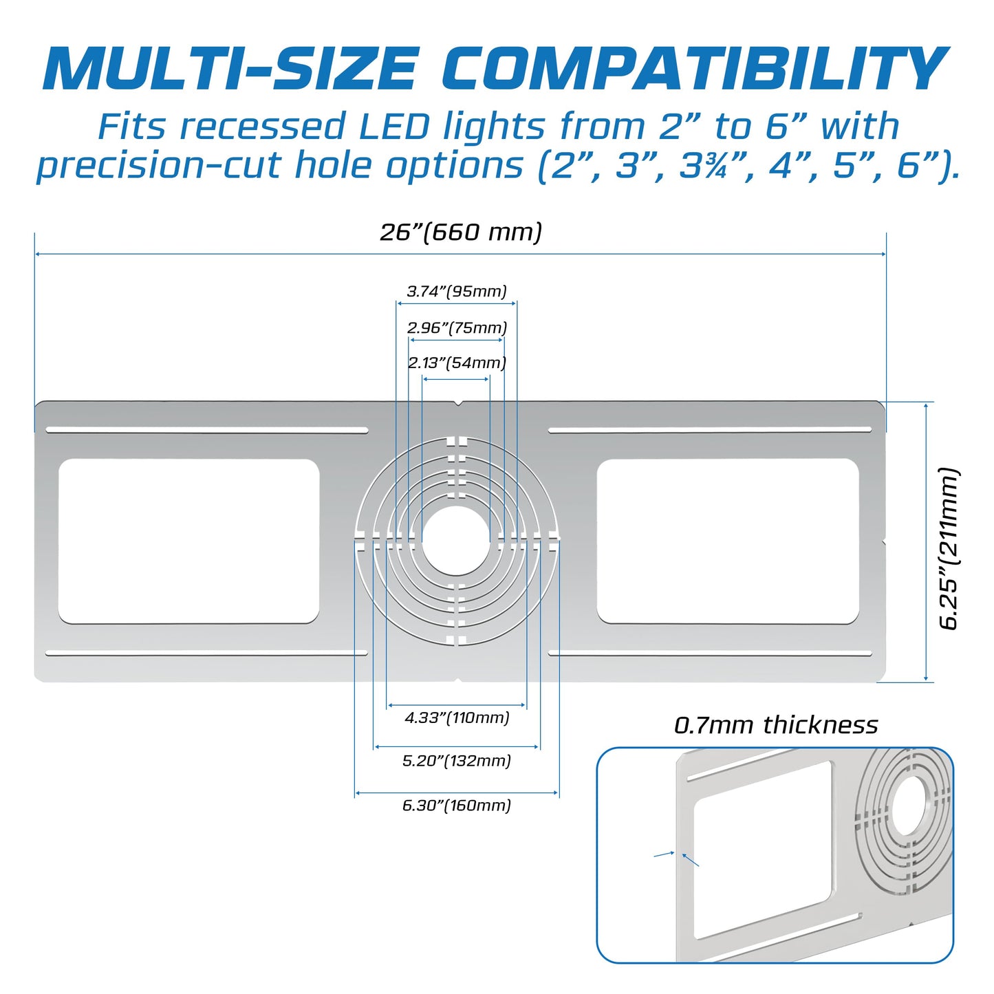Ohlectric 24-Pack New Construction Recessed Light Mounting Plates  Flat Steel Rough-In Brackets - Symmetric Round Holes W/Multiple Cutouts 2  Til 6  Adjustable Panel For Led Wafer & Recessed Lighting