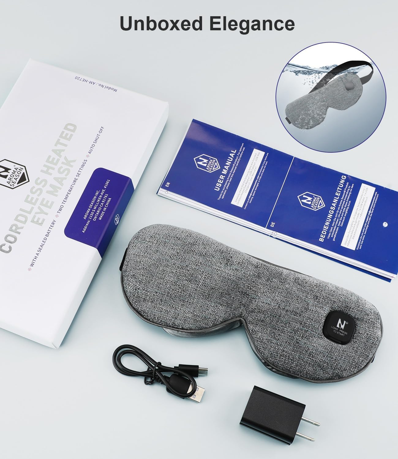 Aroma Season Heated Eye Mask Cordless, Warm Compress for Dry Eyes, Stye. Blepharitis, Chalazion, MGD, Machine Washable Perfect Light Blocking (Grey)