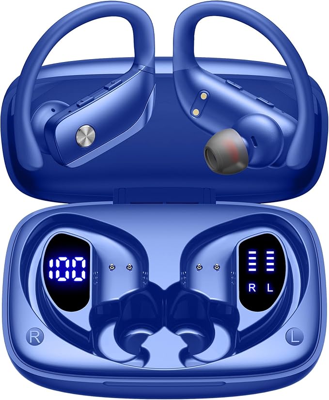 bmani Ear Buds Wireless Earbuds Bluetooth Headphones with 80H Playtime LED Display Case, Over-Ear Hook with Mic, Stereo So...