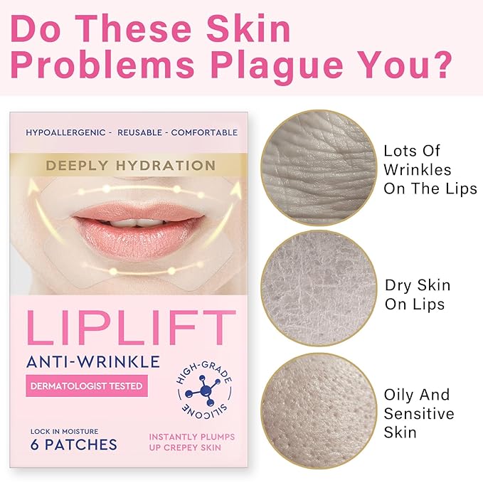 Anti Wrinkle Patches for Lip, Smile Line Patches, Overnight Smoothing Anti-Wrinkle Face Patches for Smile Line & Lip Area, 6 Pcs