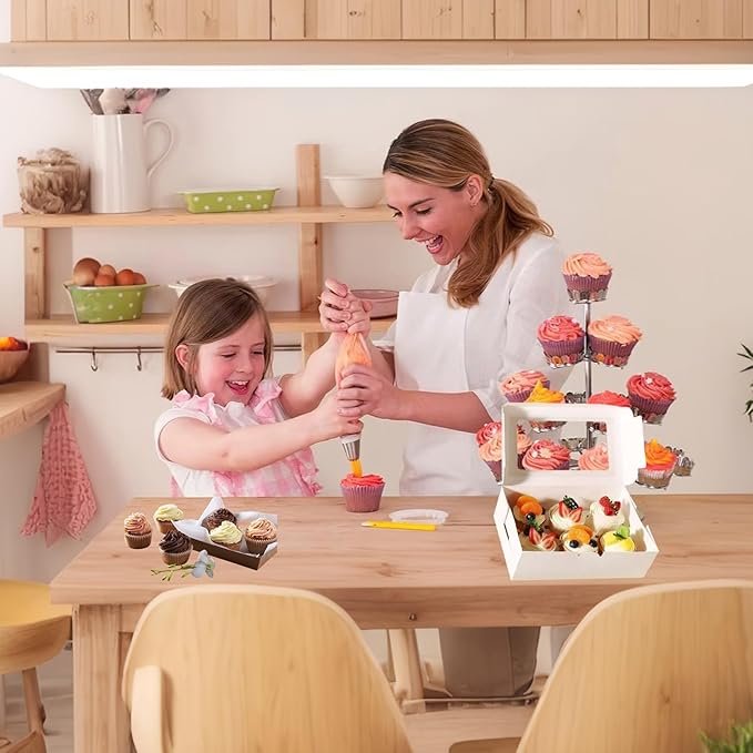 Cupcake Boxes 6 Count, Disposable Cupcake Containers, Food Grade Carrier with Window and Inserts for Cupcakes Muffins Cookies Pastries Donuts (Kraft Brown, 3 Pack)