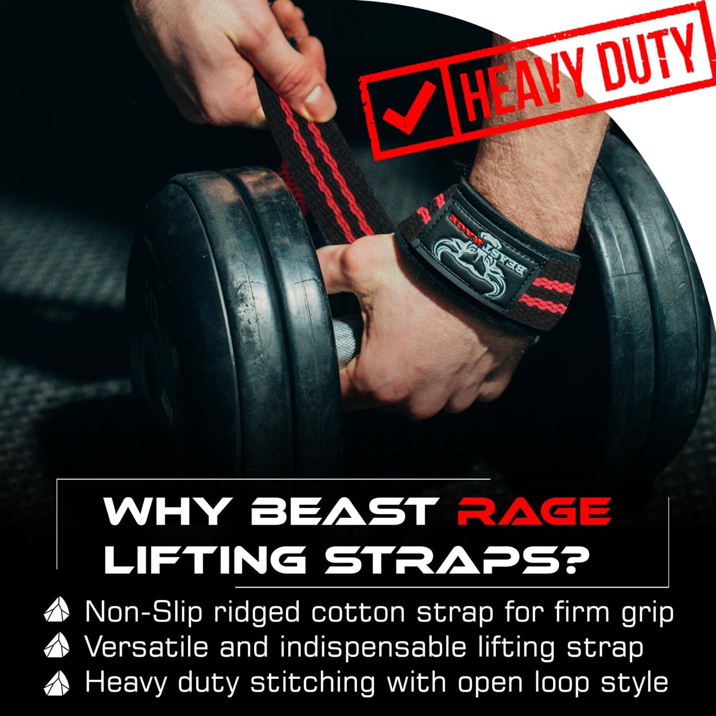 BEAST RAGE Lifting Wrist Straps for Weightlifting, Straps Gym Grip Power Workouts Lifting Straps Padded Cotton Men Women Wrap Lift, Deadlift Bodybuilding Weight Lifting Exercise Straps (Black/Red)