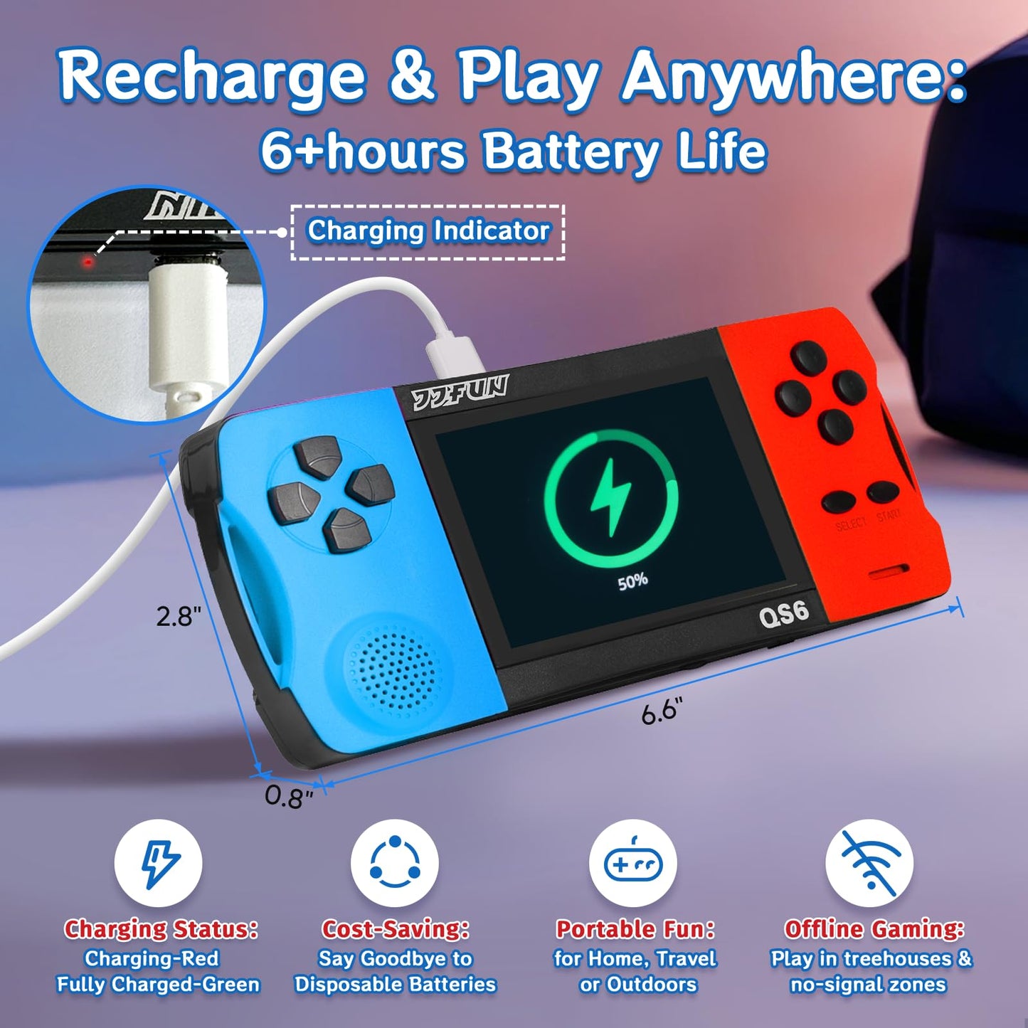 Handheld Games for Kids with 3.5" IPS Large Screen Built-in 216 Retro Video Games Portable Gaming Player with Rechargeable Battery Mini Arcade Electronic Toy Gifts for Boys Girls (Blue+Red)