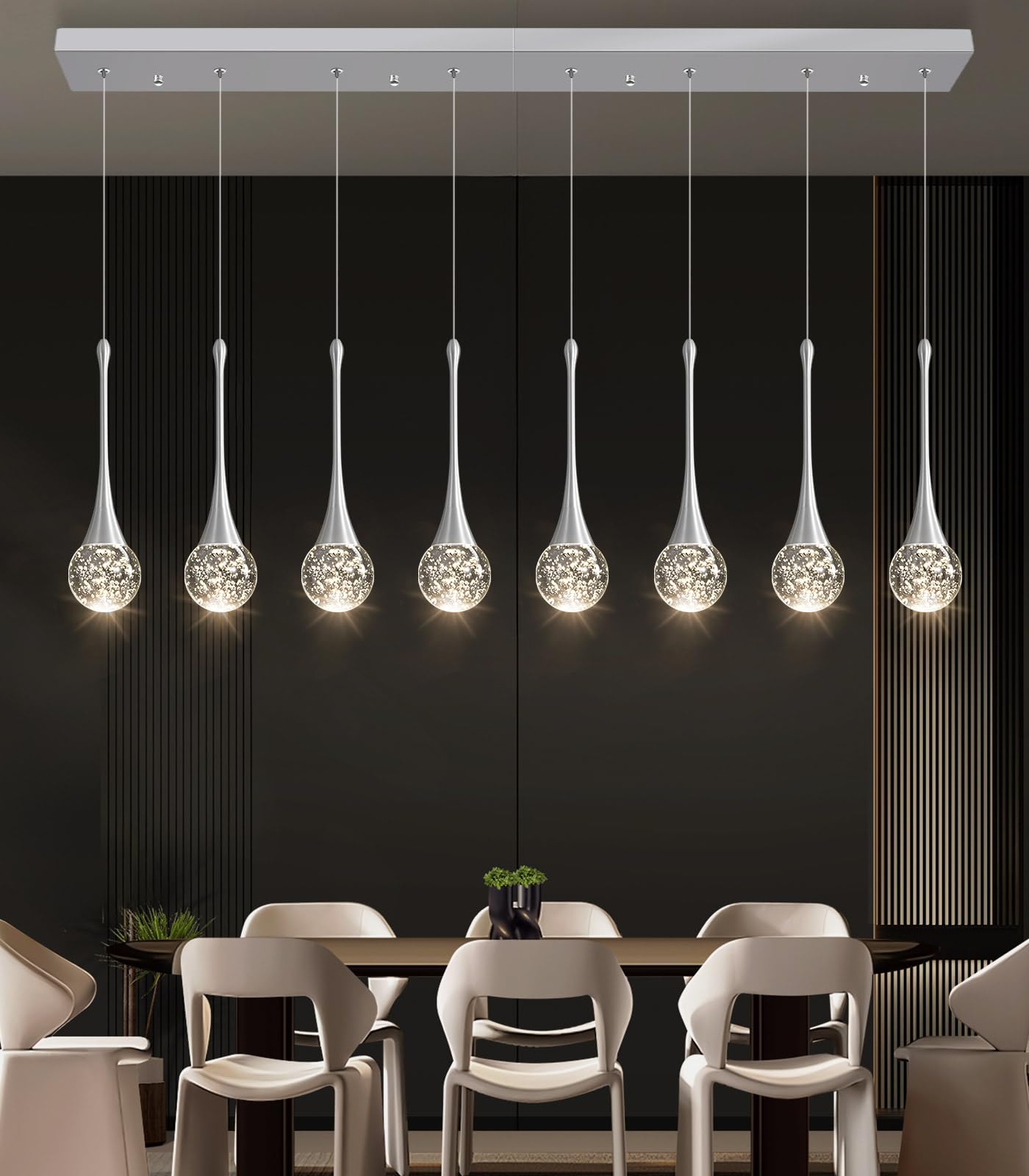8 Light Modern Glam Crystal Rectangular Chandelier For High Ceiling Led Dimmable Ceiling Pendant Light Kitchen Island Staircase Foyer Enterway Living Room Chandelier Lighting Antique Silver