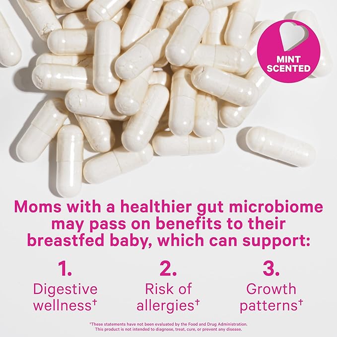 Pink Stork Lactation Probiotic - 30 Billion CFUs Multi Strain Postnatal Probiotics for Breastfeeding Women - Support Breast Milk & Gut Health, Postpartum Essentials, Mint Essence, 30 Capsules