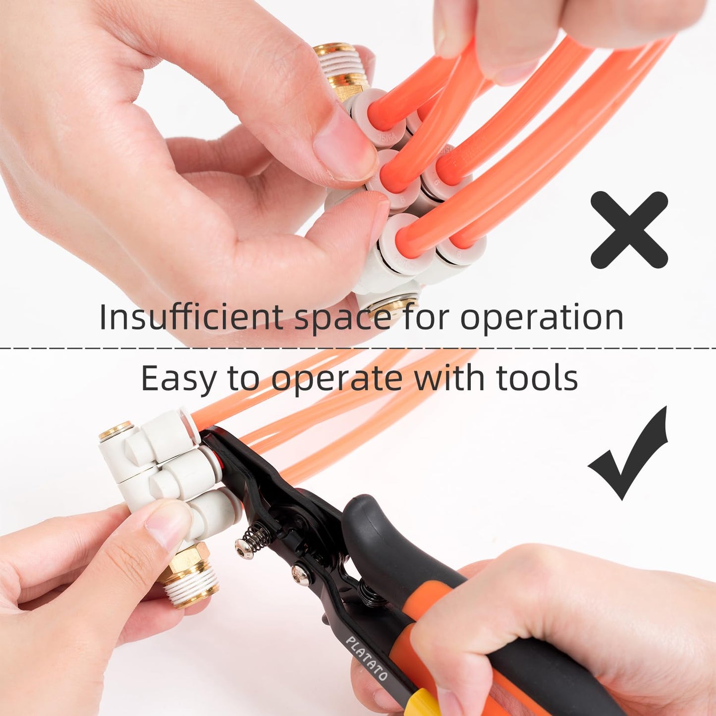 PLATATO Push to Connect Fittings Disconnect Tong Tool for Removing Push-fit Pneumatic Fittings 1/4”, 5/16” (6mm, 8mm) Quick Connect Air Hose Fittings Removal Tool