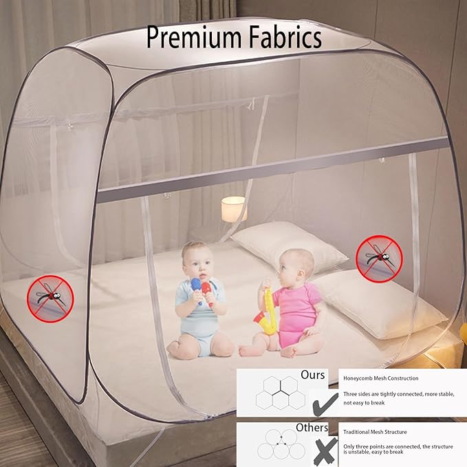 CMINGJ Mosquito Net for Bed, Portable pop up Mosquito Netting with Bottom, Free Installation-Suitable for Bedroom, Camping, Folding Portable Design for Baby Adults (Gray)