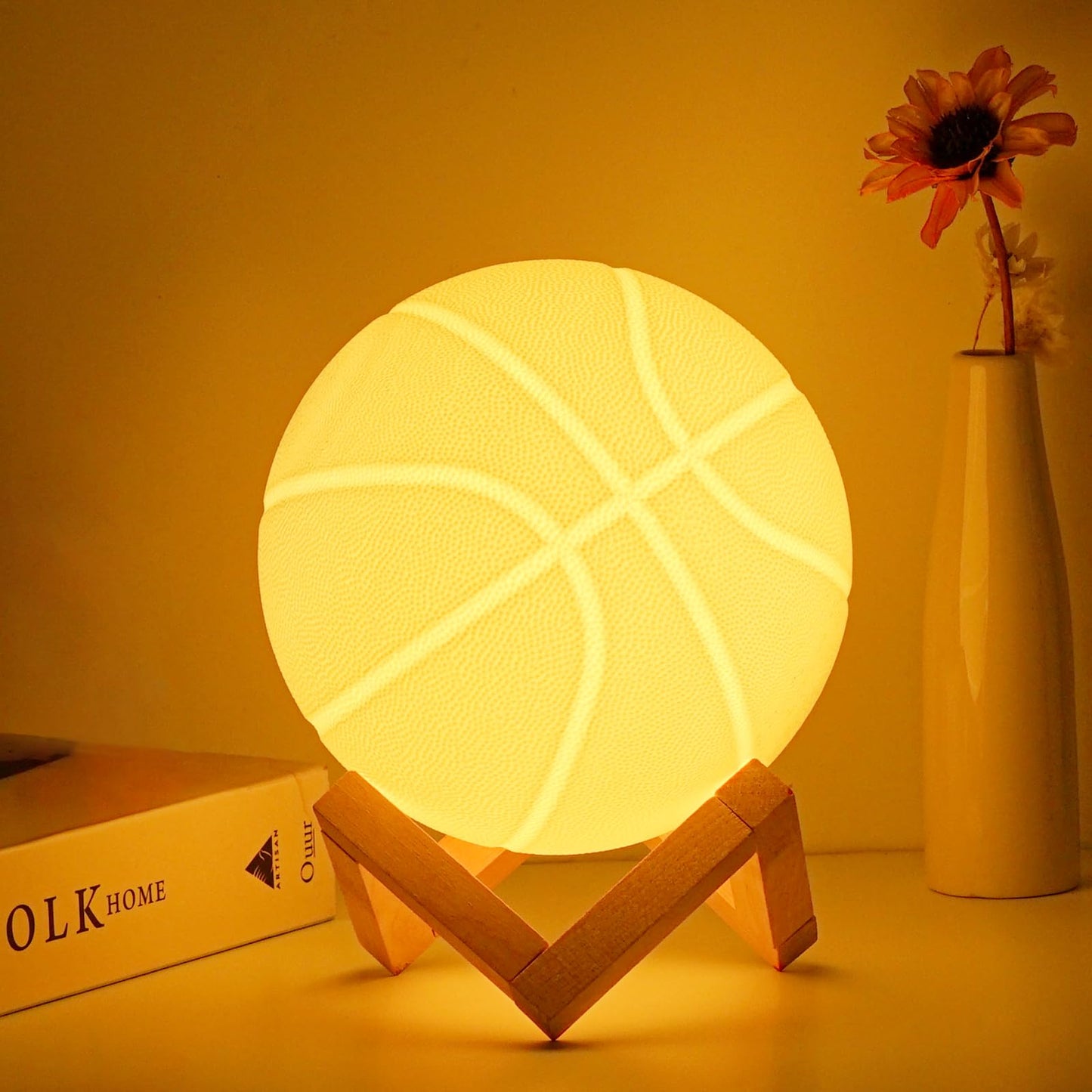 Balkwan Basketball Night Light, 16 Colors, Dimmable, Remote Control, 5.9in, Multicolor, Model Basketball001