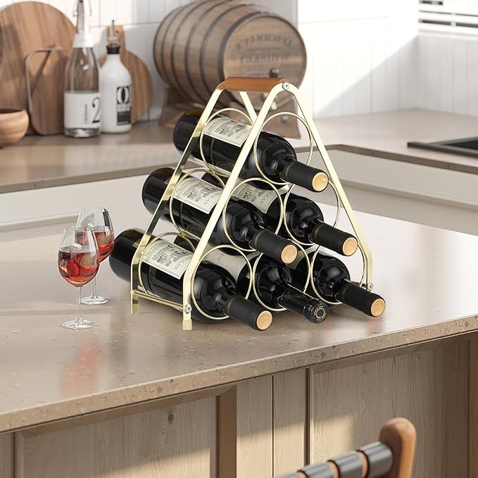 Countertop Wine Rack, 6 Bottle Wine Holder Wine Racks Countertop, Small Tabletop Wine Rack Shelf Metal Wine Storage, Gold Wine Rack Wine Organizer for Inside Cabinet Pantry Bar