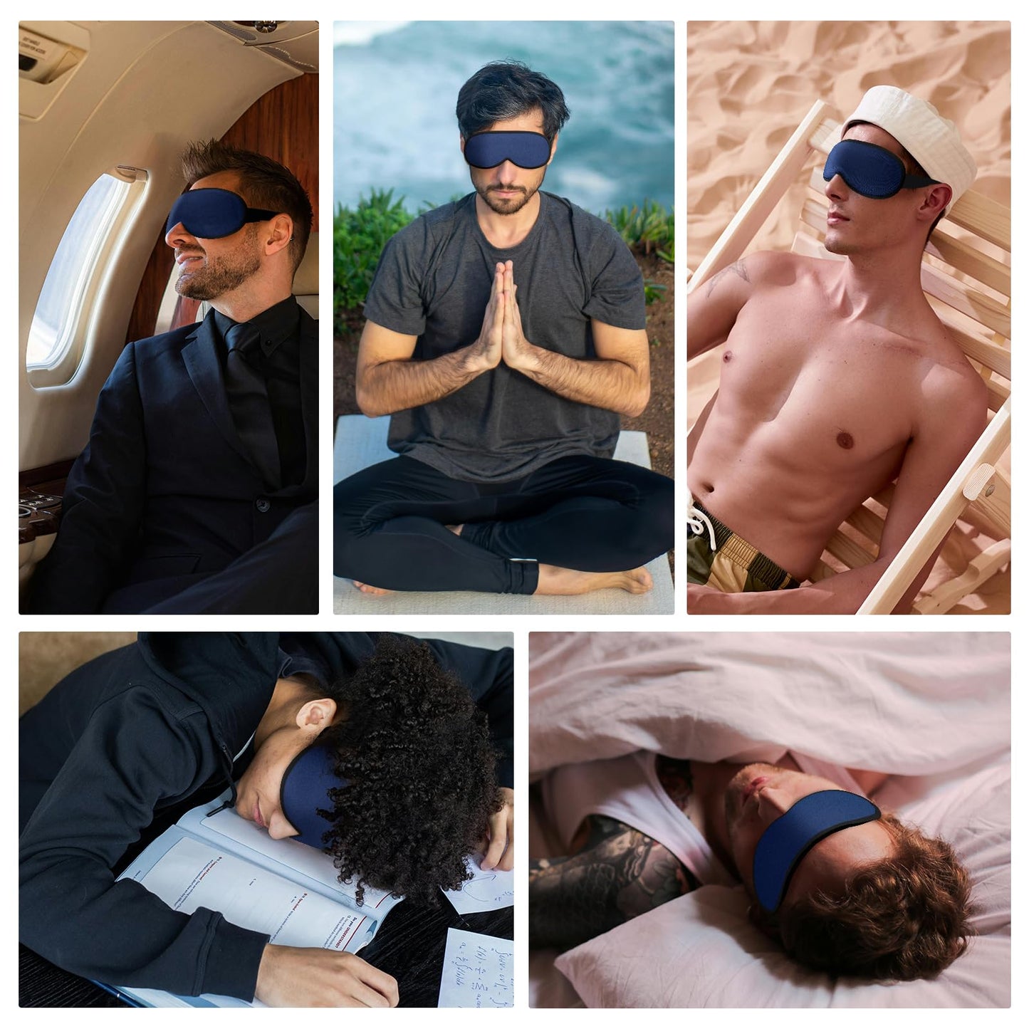 Weighted Eye Mask Cover for Sleeping - Eye Masks for Sleep with Adjustable Strap, Lash Extension Eye Covers for Women Men, 3D Contoured, Plane Travel Essentials, Blindfold for Meditation (Navy Blue)