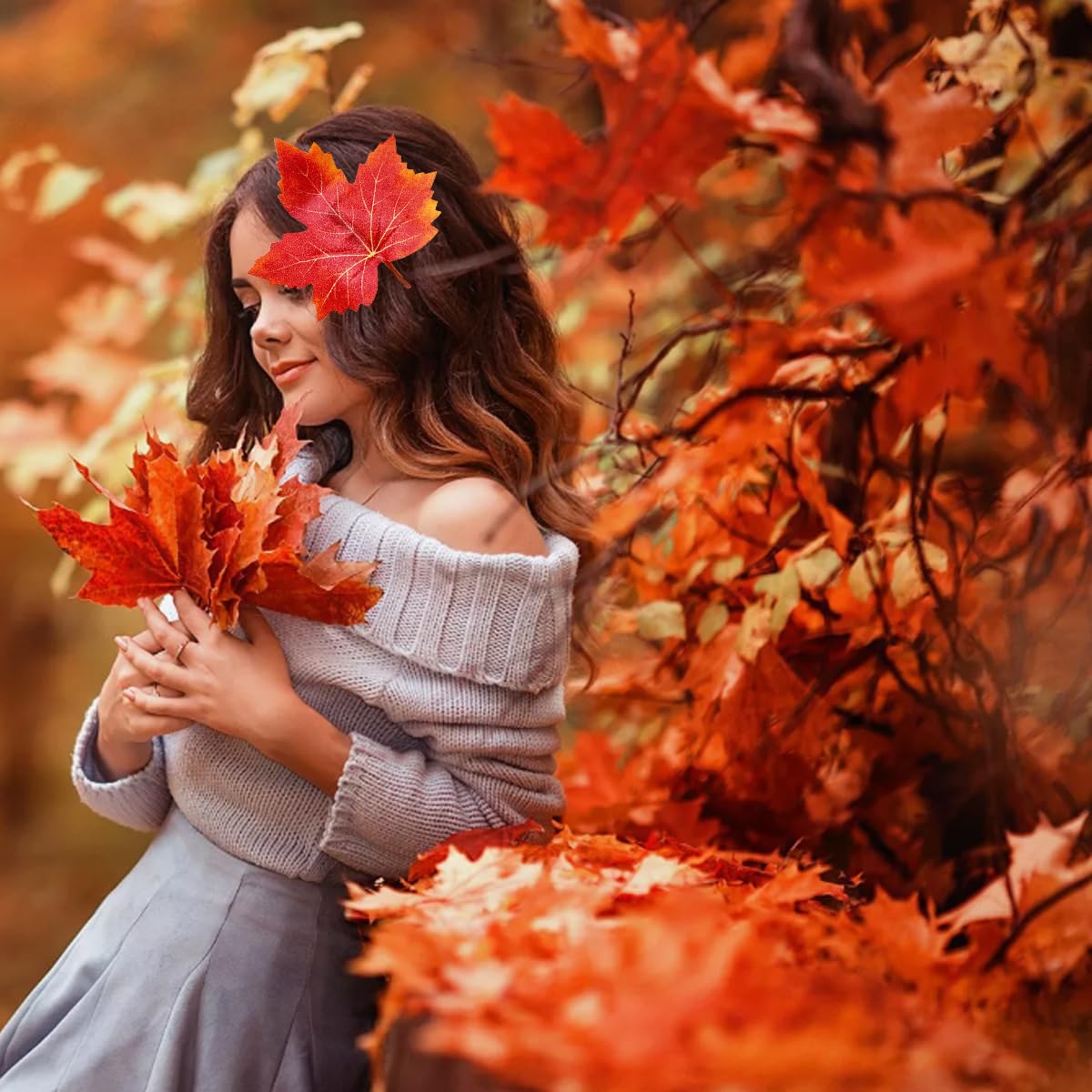 14 Pcs Maple leaf Hair Clip Thanksgiving Hairpin Orange Maple-shaped or Women Fall Festival Party Hair Accessories Decoration