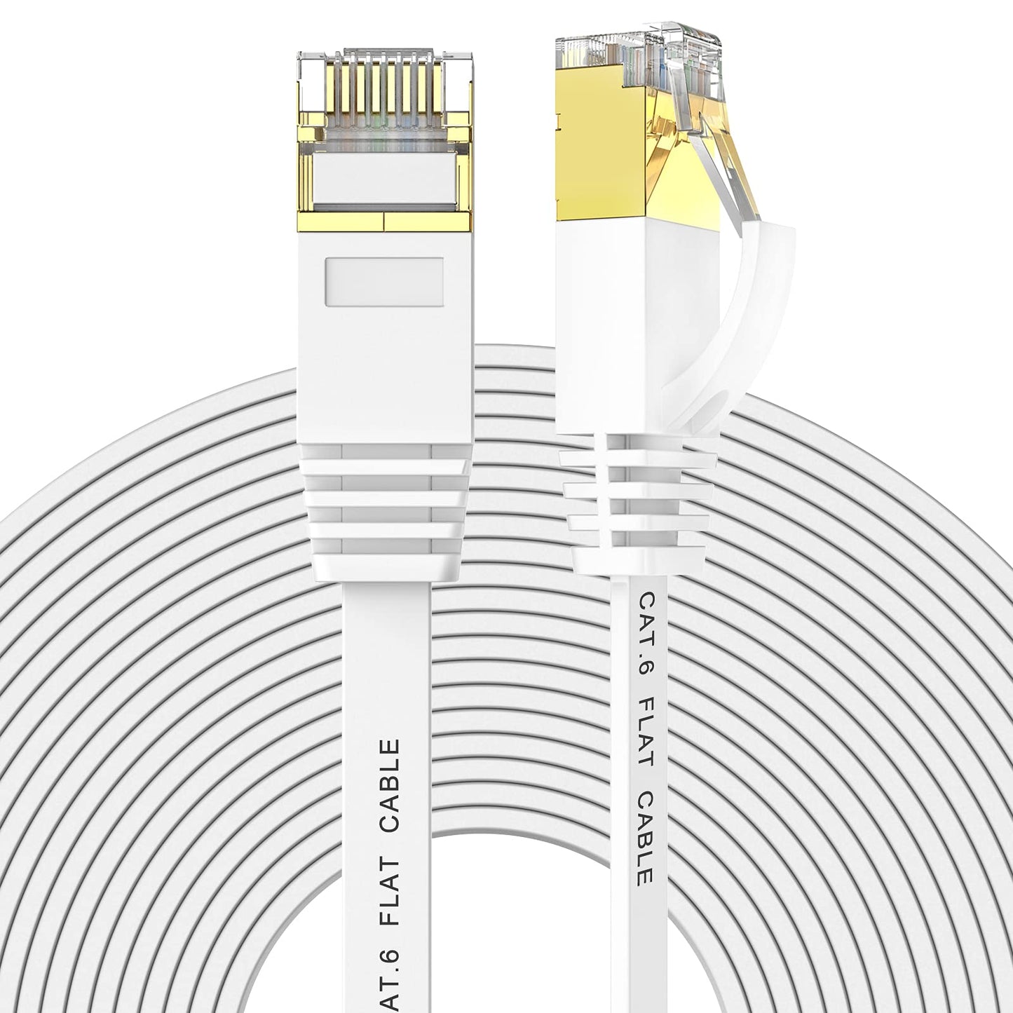 Ercielook Ethernet Cable 100 Ft High Speed  Cat 6 Flat Network Cable With Rj45 Connectors  Long Lan Cable With Clips - White 30 M -Like New