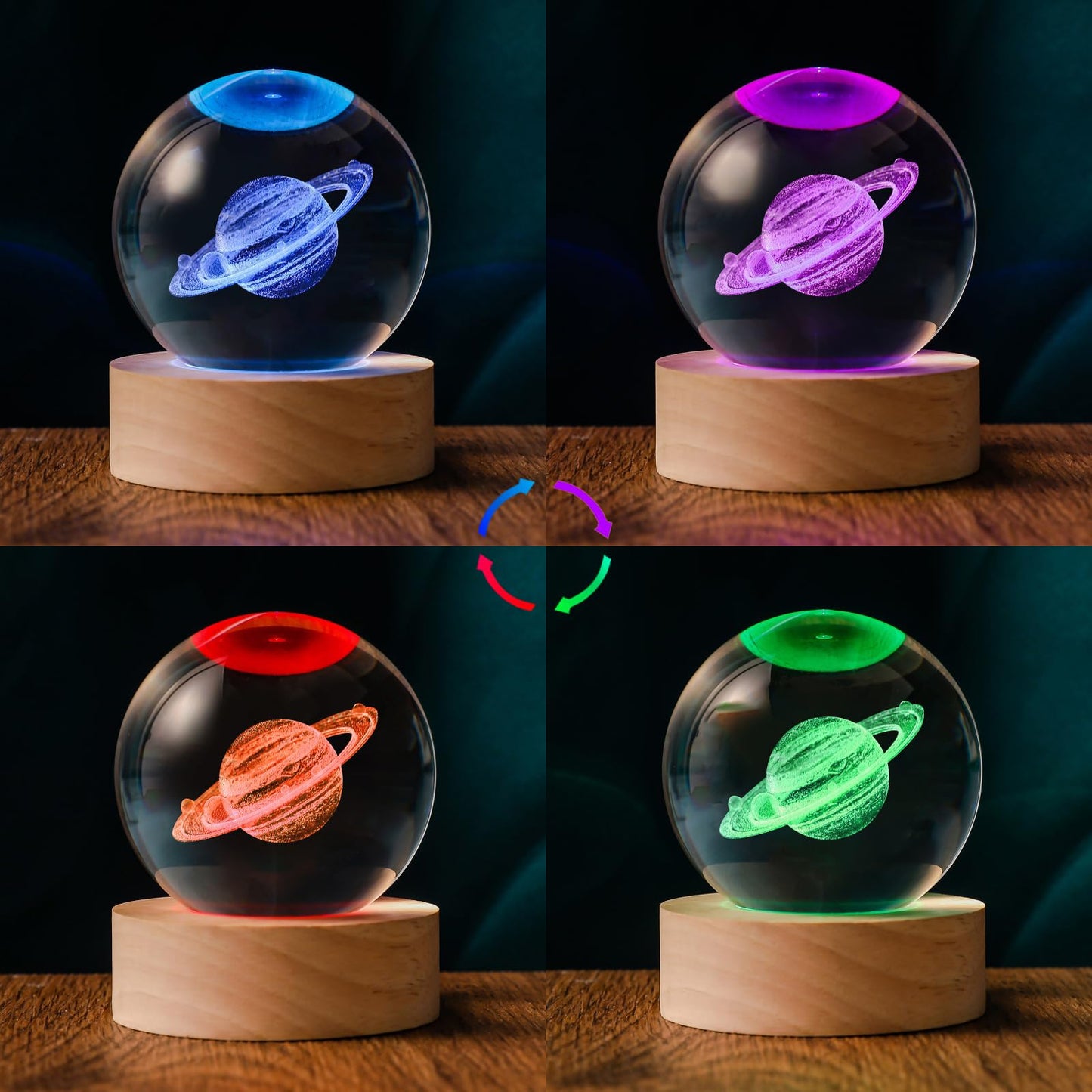 Qianruna 3D Saturn 60Mm Crystal Ball Astronomy Universe Gifts 3D Saturn  ts Model Science Space Themed Physics Gifts Night Light Lamp For Kids Men Him Dad Science Teacher