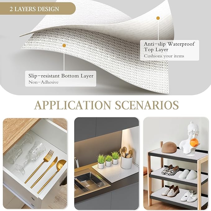 Beautysaid Shelf and Drawer Liner for Kitchen Cabinet, Non Adhesive Non Slip Shelf Paper Waterproof Washable Thickened for Dresser Pantry Shelve Bathroom Protector Liner(White,12 in x 20FT)