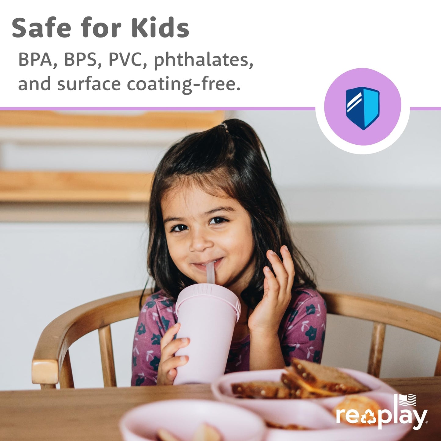Re-Play 10 oz. Straw Cups for Kids with Silicone Locking Straws - Dishwasher & Microwave Safe - Made in USA - Set of 4-7.37" x 7.37" x 1.25" - Desert Roses