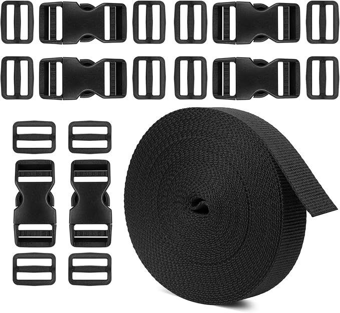 Phinus Buckle Straps 1 Inch, Webbing Straps Polypropylene 11 Yards, 6 PCS Adjustable Side Release Plastic Buckles, 12 PCS ...