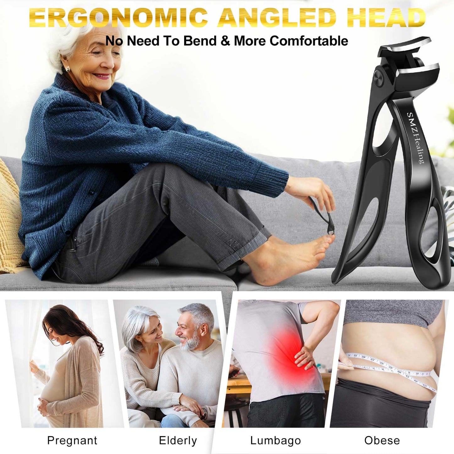 Angled Nail Clippers for Men Women, 2025 Upgrade 15 Curved Head Large Toe Nail Clippers for Seniors Thick Nails, Wide Jaw Openin