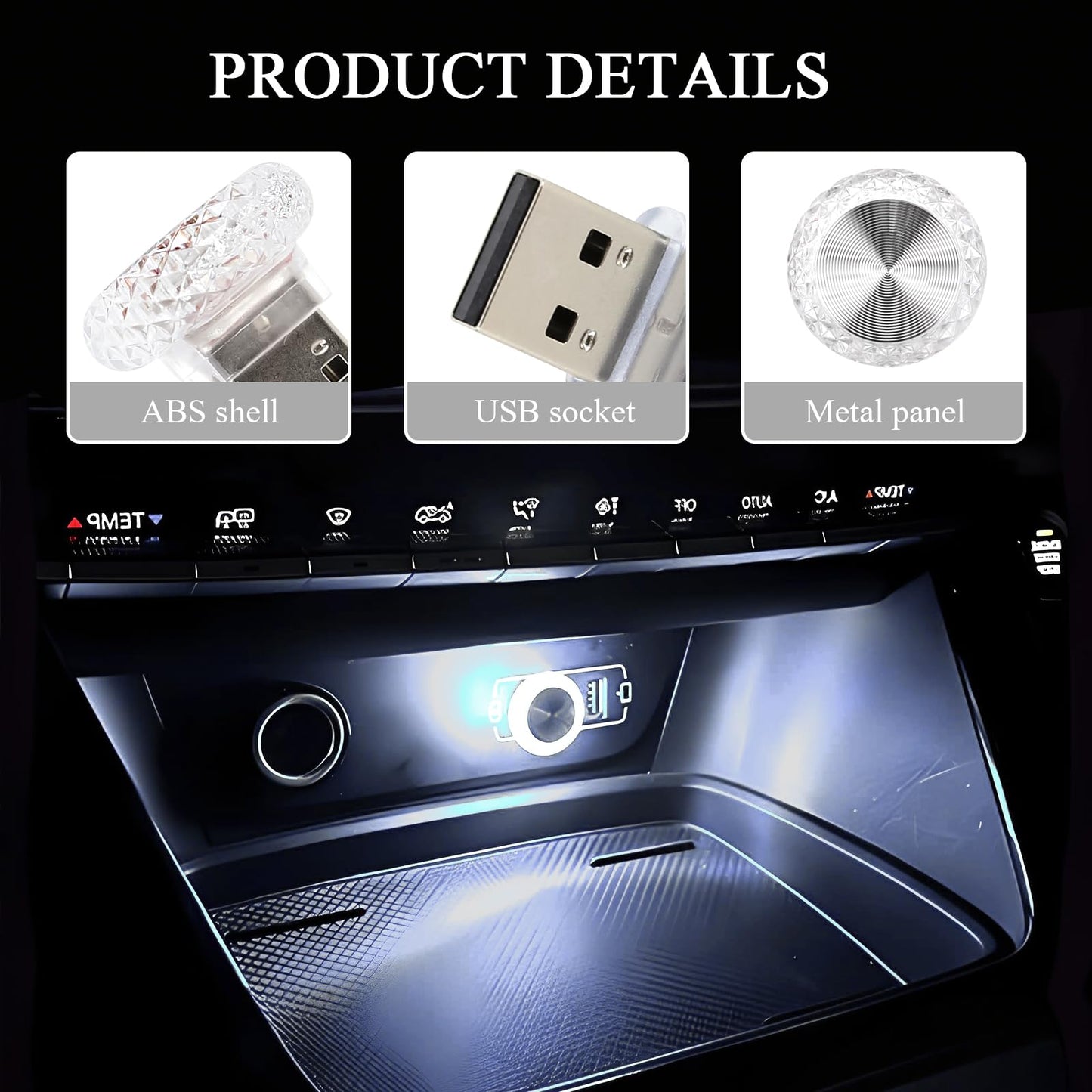 Hovom 4Pcs Usb Led Car Interior Atmosphere Lamp  Portable Mini Car Led Night Light Decoration  Plug-In Usb Automotive Ambient Lighting Kit  Universal For Cars Suvs Trucks Rvs (White)