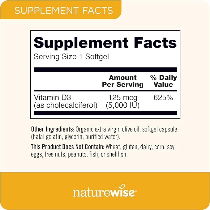 NatureWise Vitamin D3 5000IU (125mg) 360-Count + Collagen Gummies with Biotin & Vitamin C E, 60-Count - Bundle for Immune & Bone, Hair, Skin, Nails Support - Gluten Free, Soy Free, Non-GMO