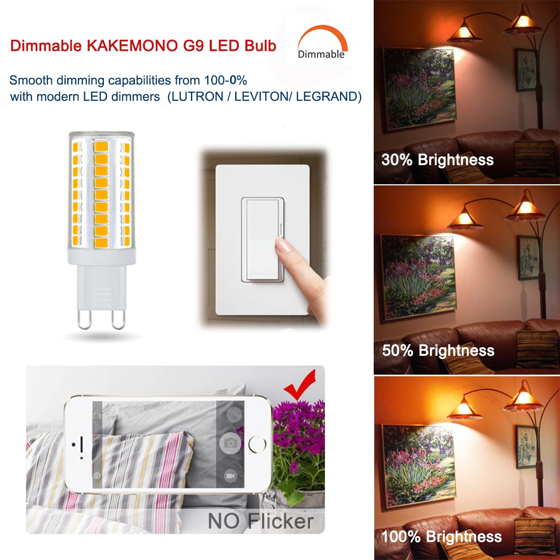 Kakemono G9 Led Bulbs Dimmable 6W  50W Halogen Equivalent  2700K Soft Warm White  T4 Bi-Pin Led Bulbs For Chandelier Pendant Wall Lighting  Pack Of 5
