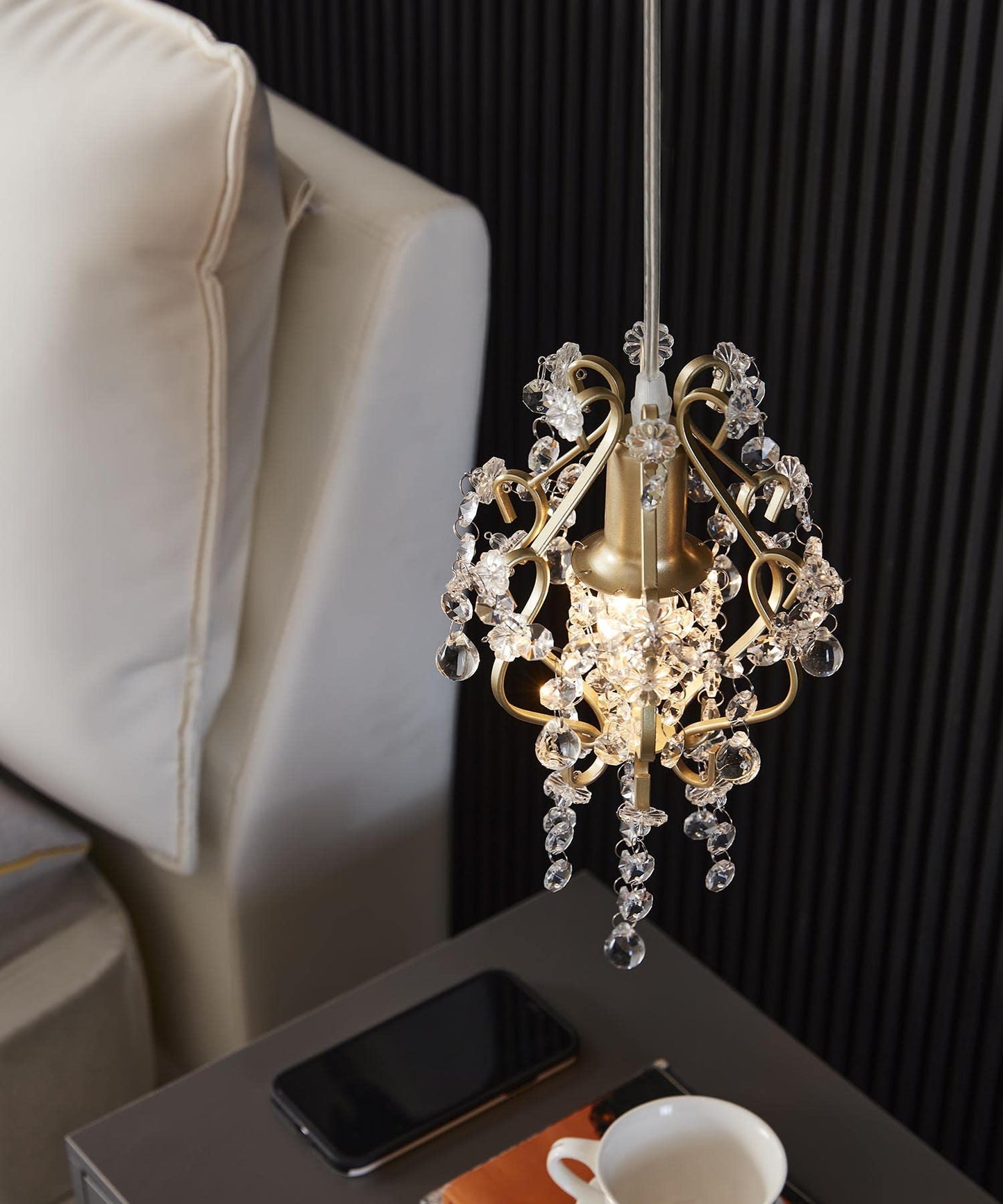 Surpars House Elegant Mini Chandelier, Gold Crystal Pendant Light, Model S0180032