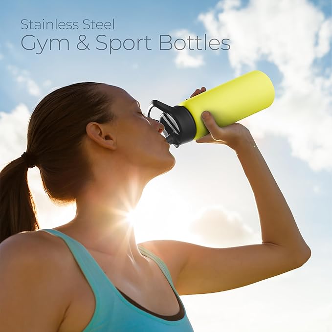SipX™ Triple-Insulated Stainless Steel Water Bottle 25oz. With 3 Lids, BPA-Free Reusable Insulated Water Bottle Keeps Cold 24 Hours, Metal Water Bottle Made Of Sustainable Material For Hiking & Biking