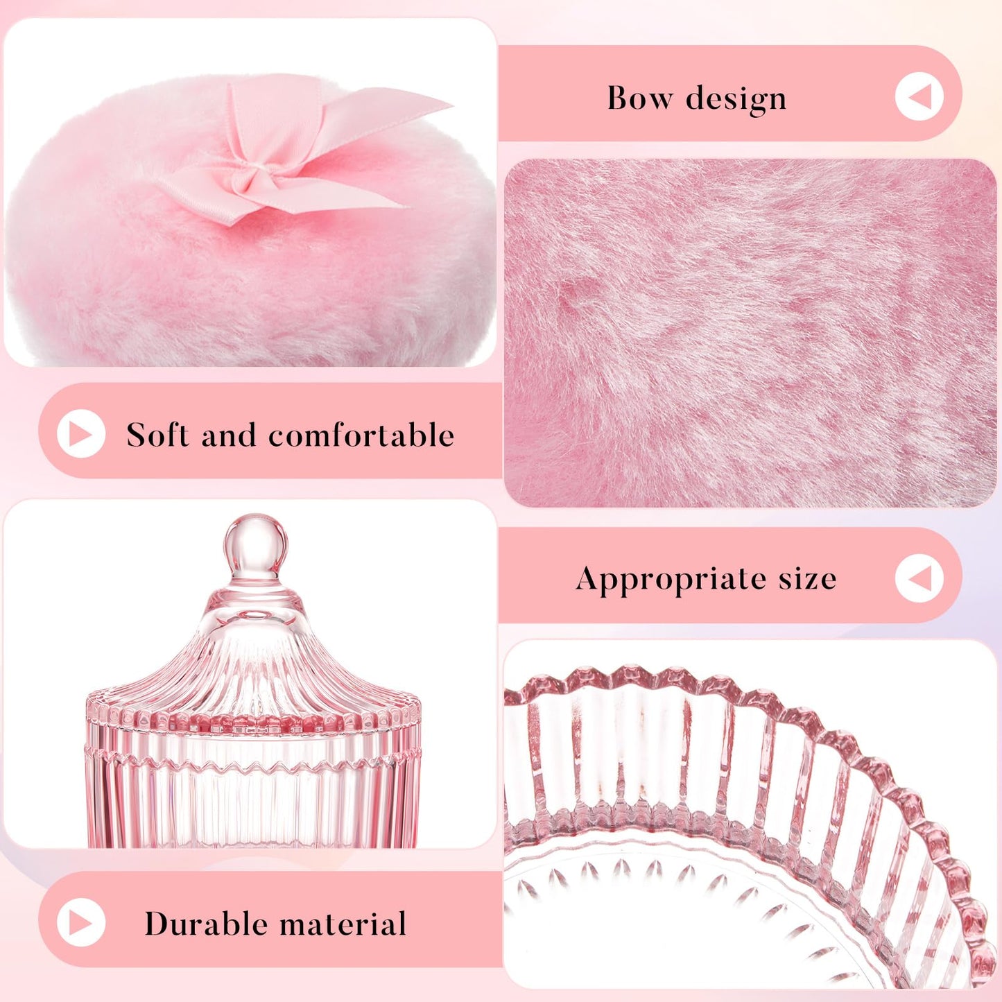 Tioncy 3 Pcs Large Body Powder Puff and Container Crystal Container Soft Washable Reusable Velour Face Body Glitter Powder Puff