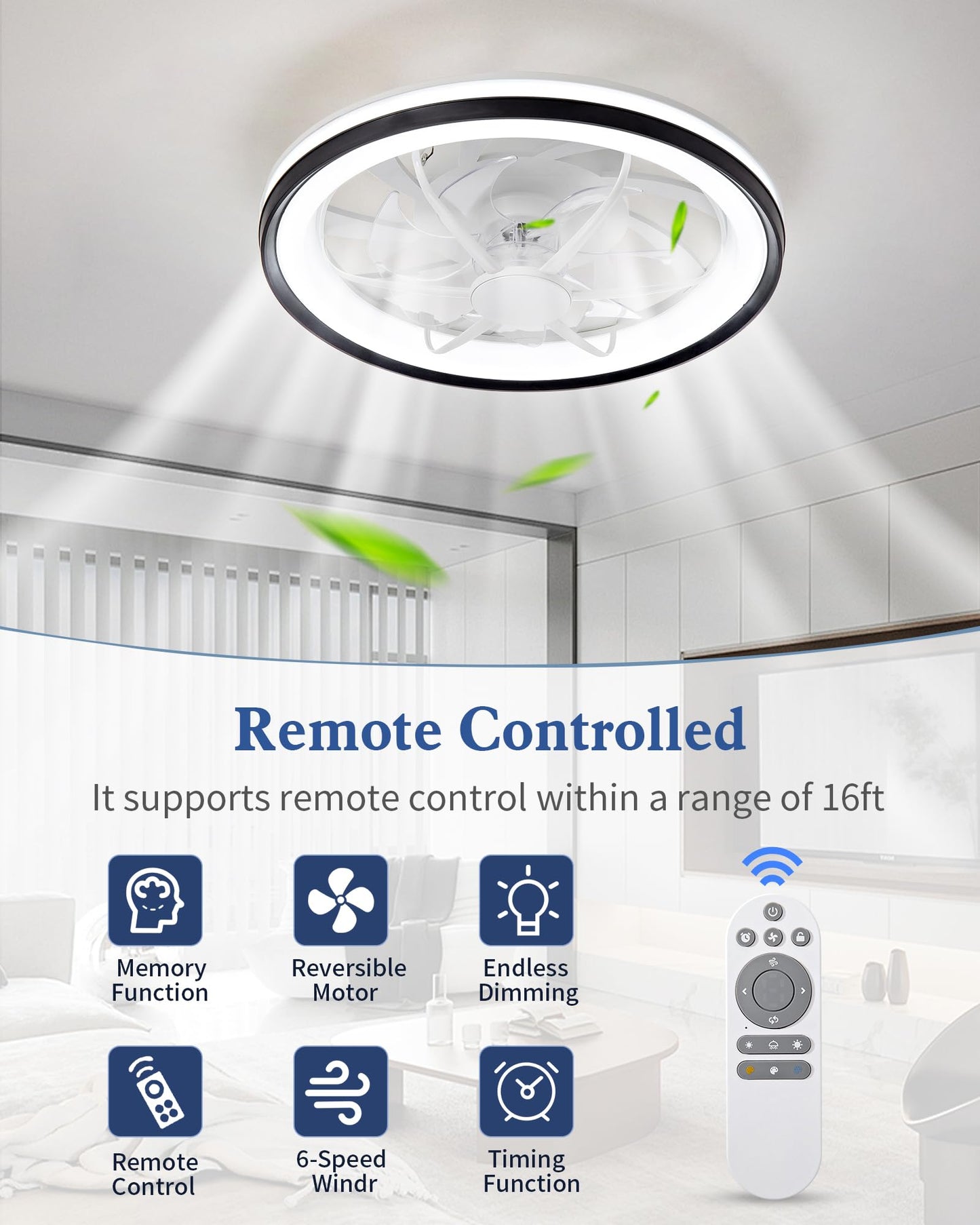 Kwinmyso 18.9 Modern Ceiling Fan With Light And Remote Control,Flush Mount Low Profile Dimmable Ceiling Fan,Stepless Dimming Lig