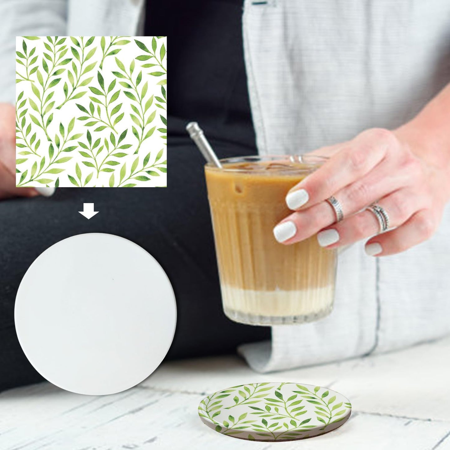 Sublimation Ceramic Coasters,Sublimation Blanks Bulk Round Drinks Coffee Cup Beverage Table Coaster, Absorbent Ceramic Heat Transfer Cup Coaster Set for Painting Home Decor with Cork (24 PCS)