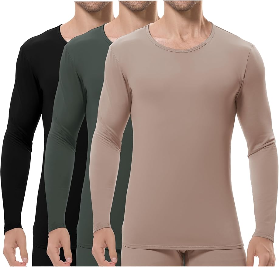 URATOT Men's Thermal Underwear Tops Crewneck Fleece Lined Long Sleeve Shirts for Men Base Layer Cold Weather Winter