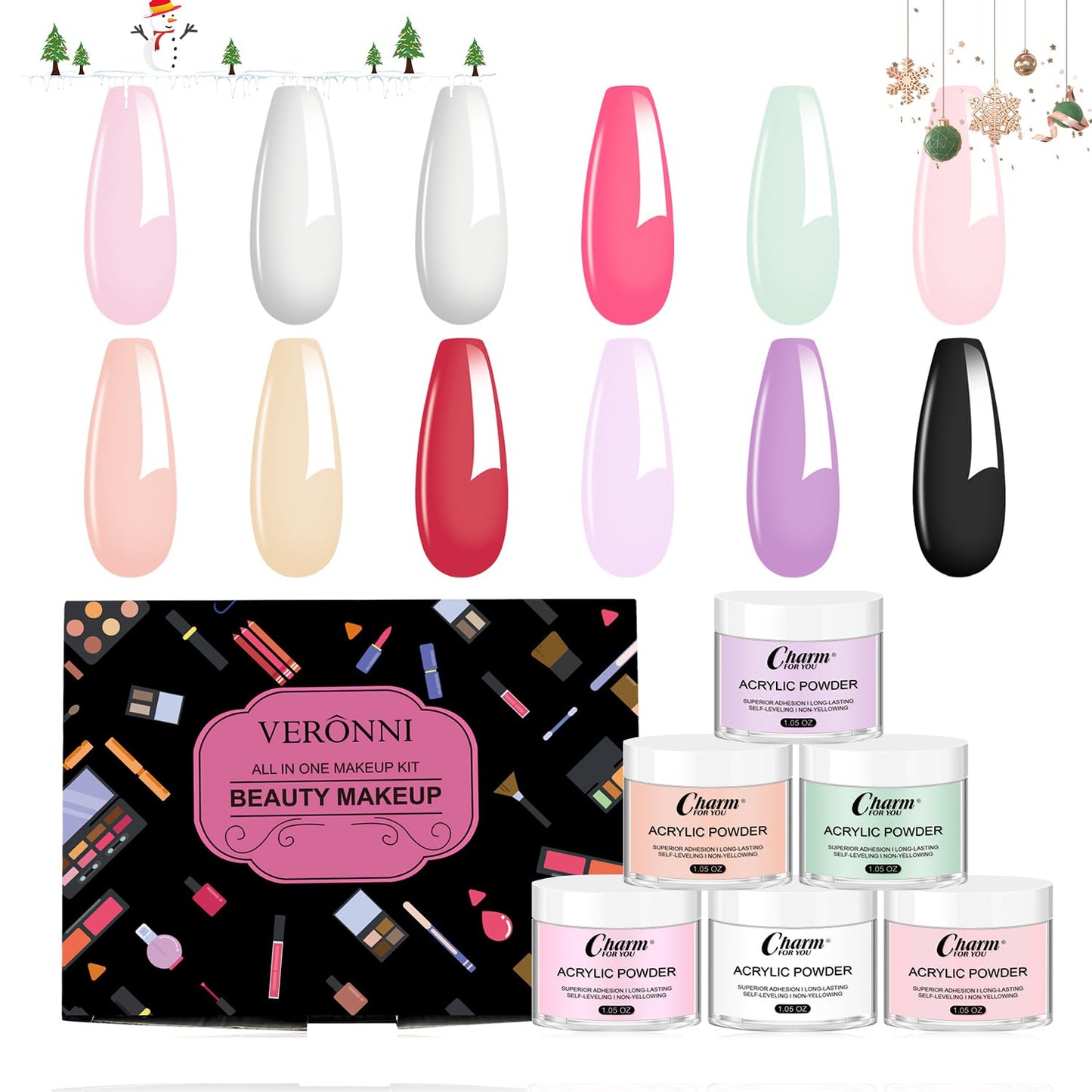 VERONNI Acrylic Nail Kit,14 Colors Acrylic Nail Powder Set for Acrylic Nail Extension 3D Carving for Nail Art Lover Beginner 30g