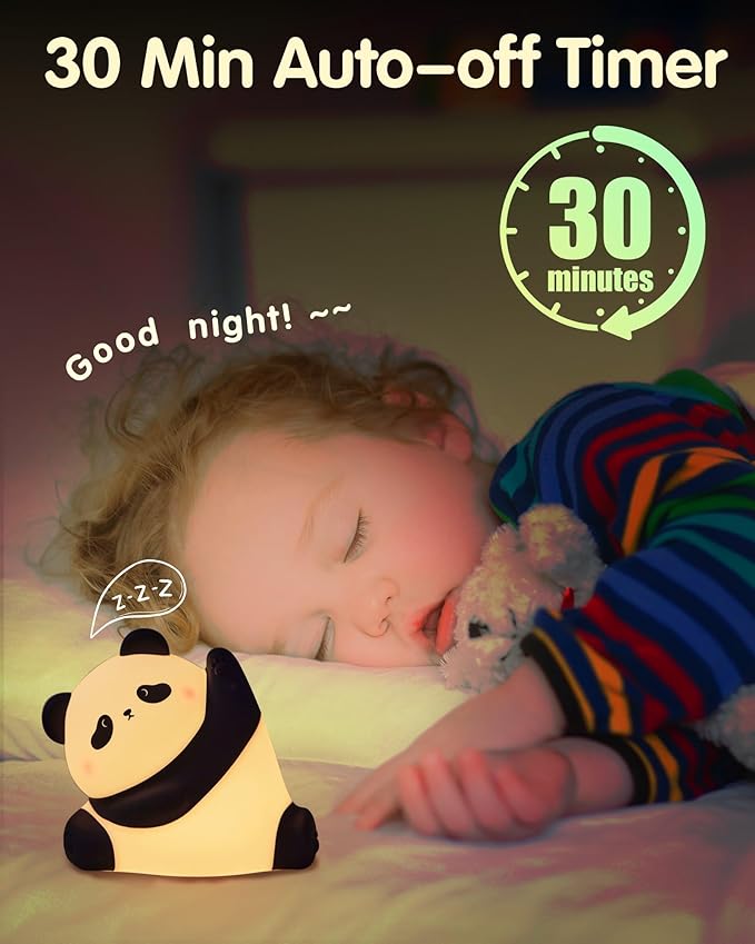 Panda Night Light, Rechargeable 3 Level Dimmable LED Squishy Nursery Nightlight, Food Grade Silicone Animal Night Lamps Cute Bedside Touch Lamp for Breastfeeding Toddler Baby Kids Gifts Decor