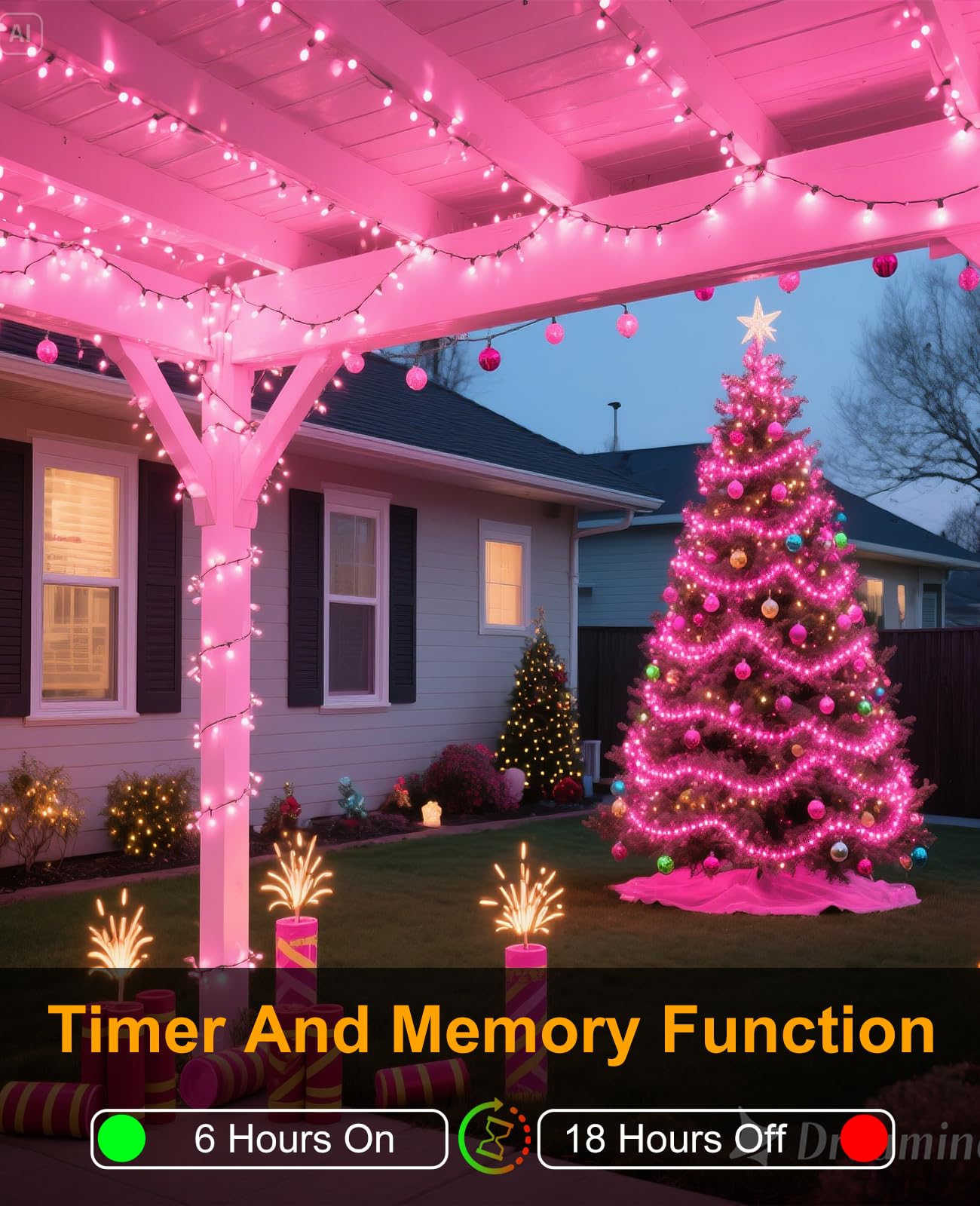 Xmasbokeh 157Ft 480 Led Christmas Lights Outdoor  Plug In Christmas Tree Lights Waterproof  8 Modes Fairy String Light For Indoor Room Home Tree Party Decorations  Pink