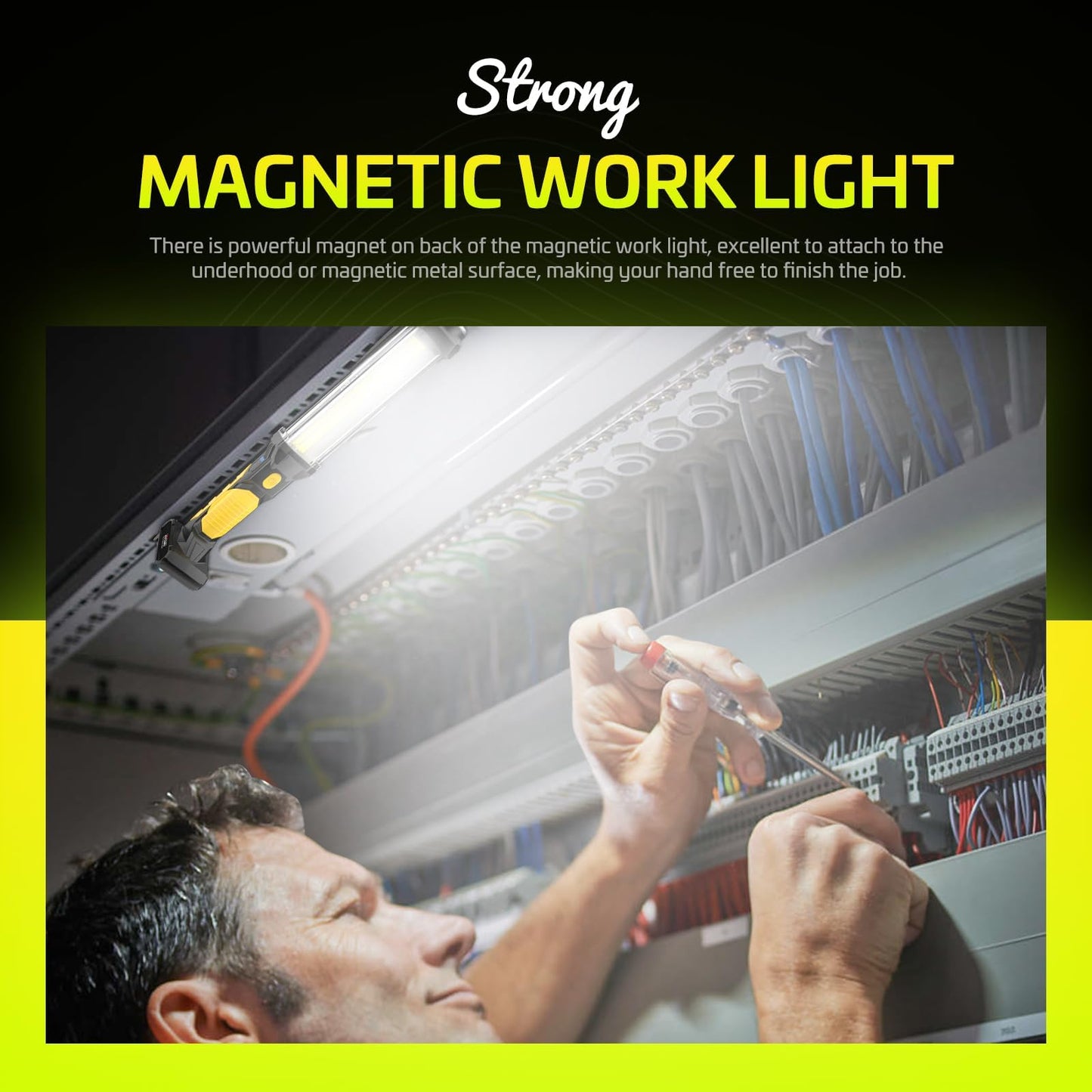 WARSUN Rechargeable COB LED Work Light-Magnetic Hands-Free Trouble Light with Hook, IPX4 Waterproof for Garage Repair, Mens Gifts-Emergency Light Tool for Adults Men Dad (Yellow)