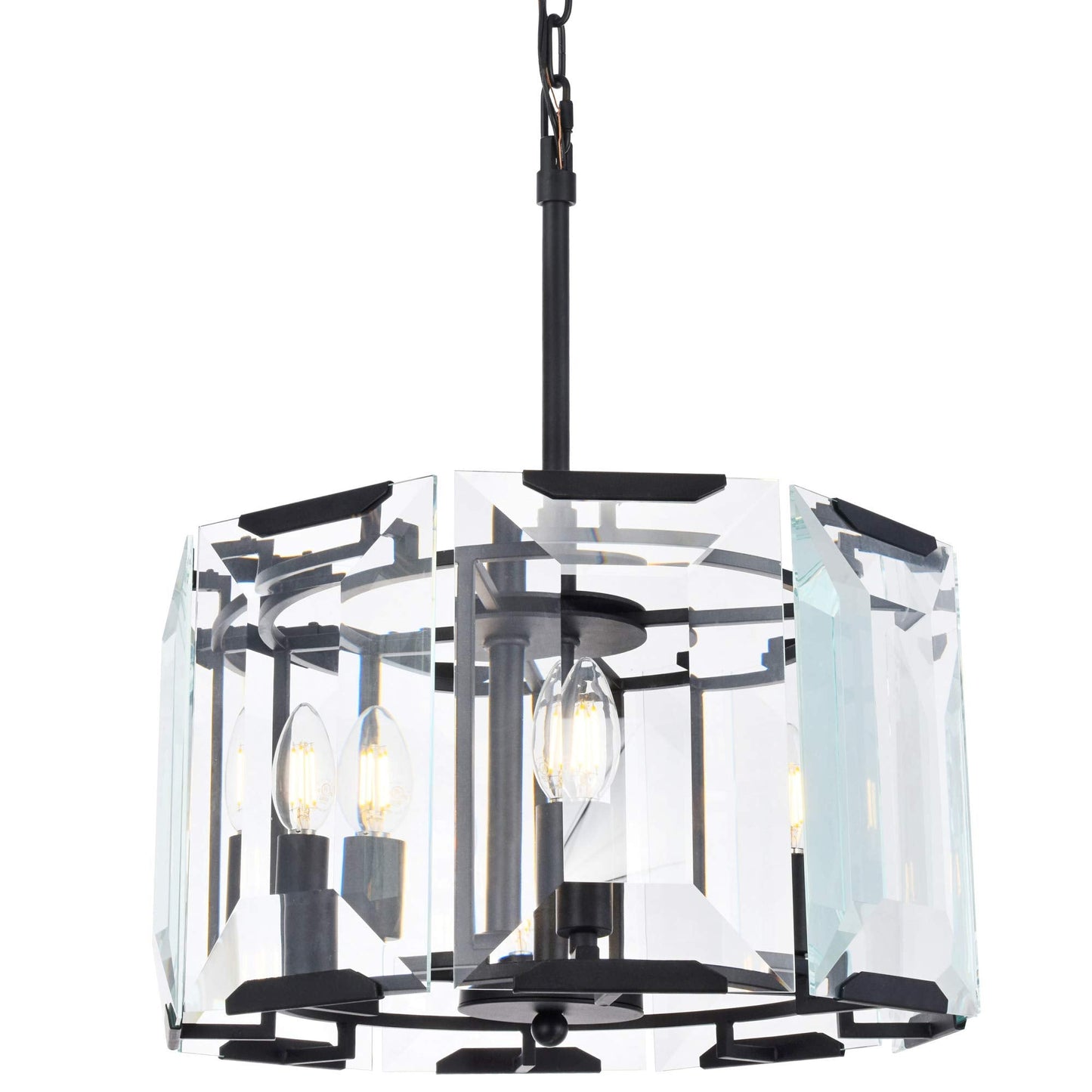 Elegant Lighting 1211D17FB 4-Light Pendant Lamp, 17in Depth x 12in Height, Flat Black Finish, Crystal