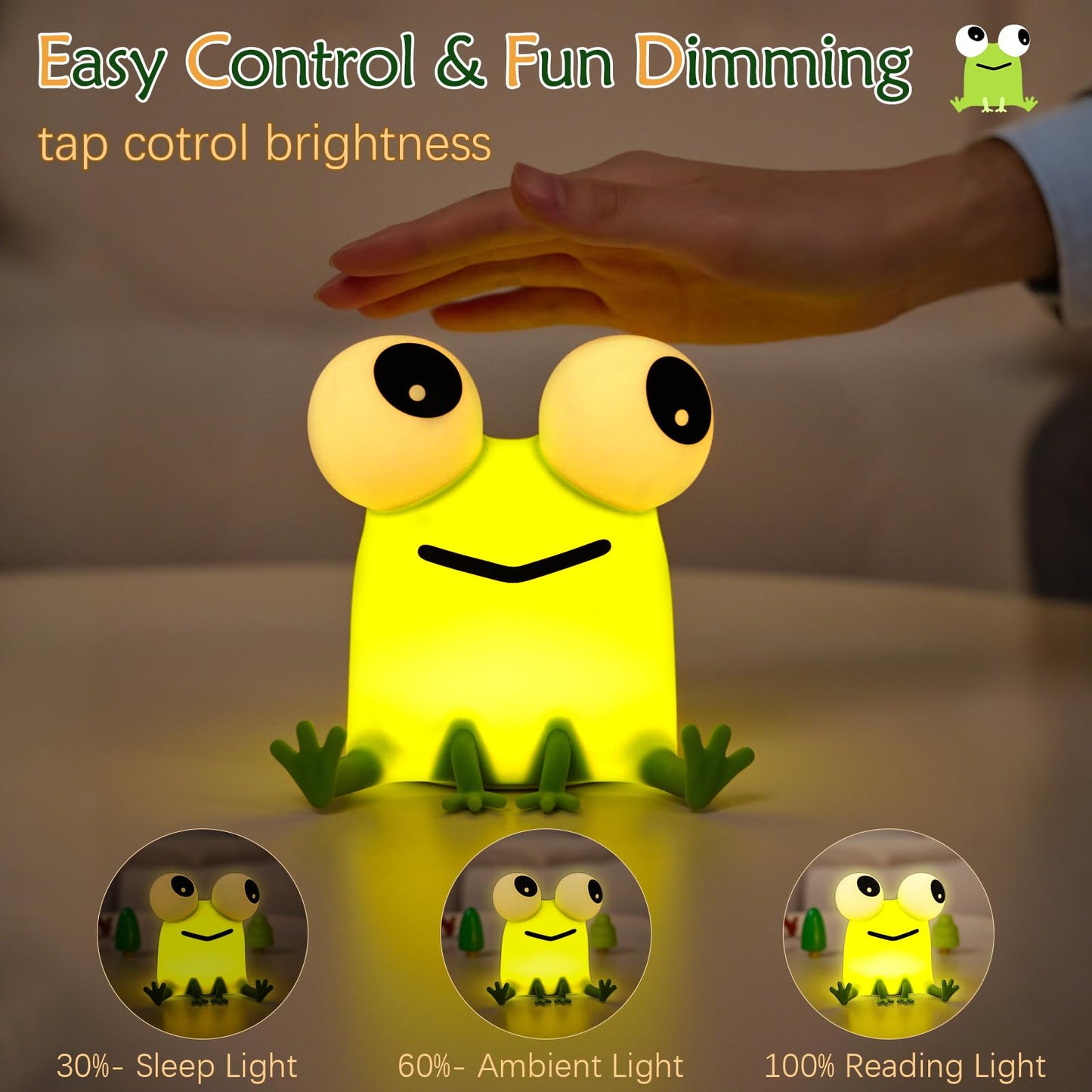 Yr Yrhh-Pet Frog Cute Night Light  Big Eyes Frog Gifts Kids Lamp  Squishy Rechargeable Dimmable Bedside Nightlight  Silicone Led Funny Light Up Animal  Boy Girls Baby Nursery College Dorm D?Or
