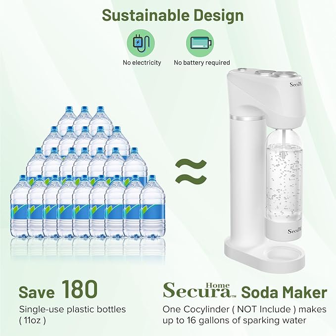 Soda Streaming Machine Soda Maker, Sparkling Water and Carbonated Water Machine, Compatible with 60l Co2 Cylinders (Not Included)
