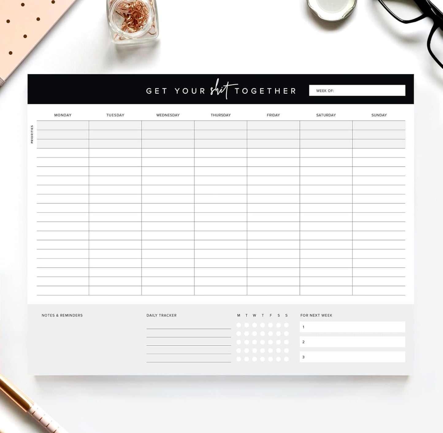 Get Your Stuff Together Weekly Work Planner - 8.5 x 11 Inch Undated Daily Planner with 52 Tear-Off Pages, Weekly To Do List Notepad for Effective Task Management, US Owned Busines