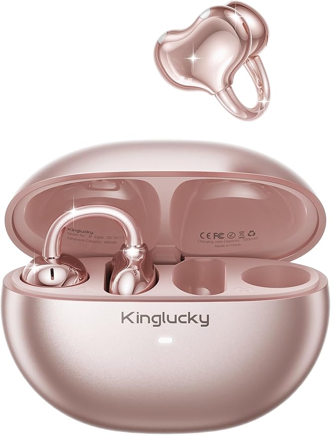 Kinglucky Upgraded Open Ear Earbuds, Clip-On Earbuds Comfortable fit, Crystal-Clear Sound, 50H Play, Open Ear Headphones W...