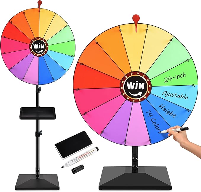 AugFir 24-inch Prize Wheel, Adjustable 32"-61" Height Desktop & Floor Stand Spinning Prize Wheel, Storable Prize Wheel Spi...