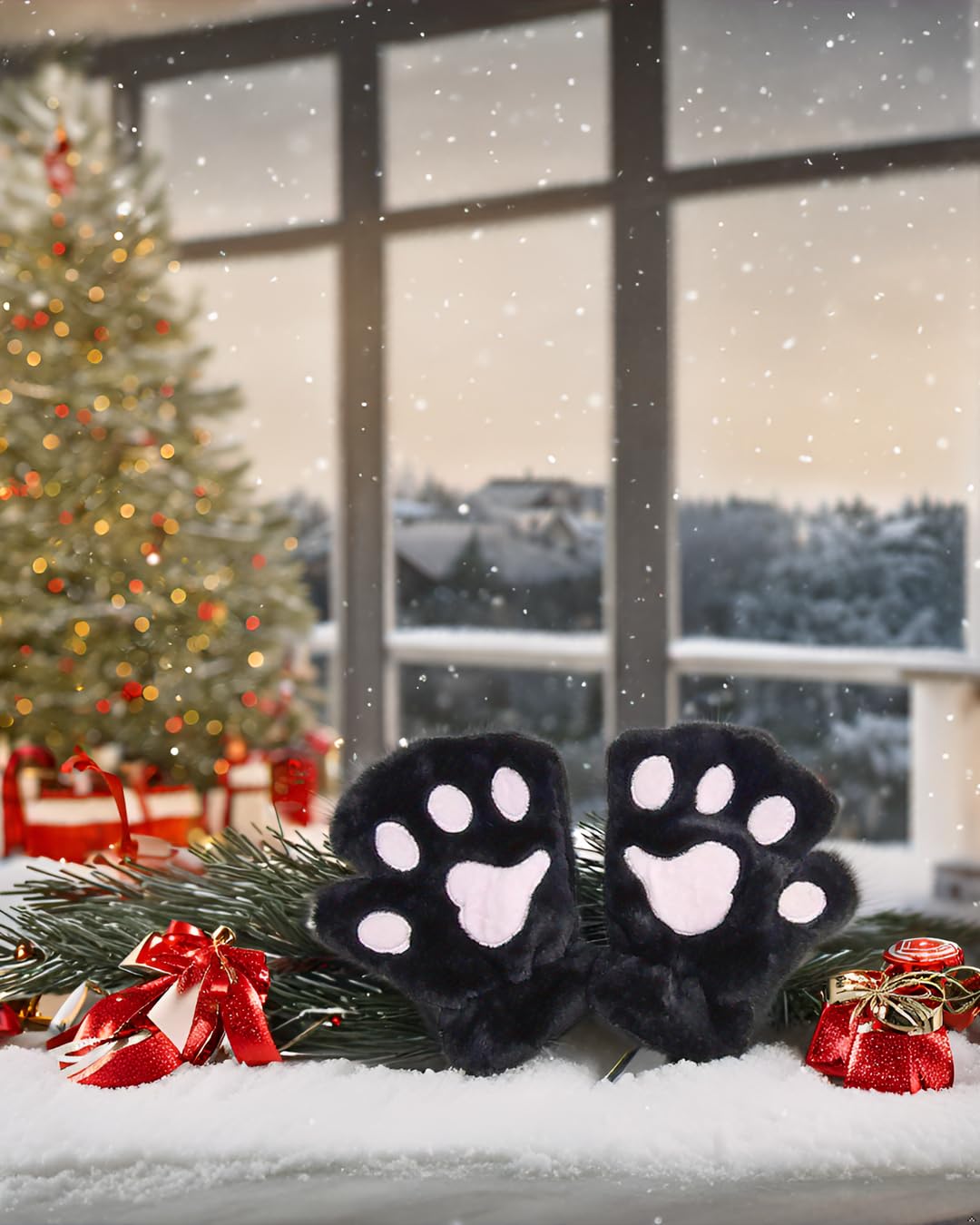 Dan Ching Women's Cat Paw Gloves - Adult Black Cat Costume Accessories