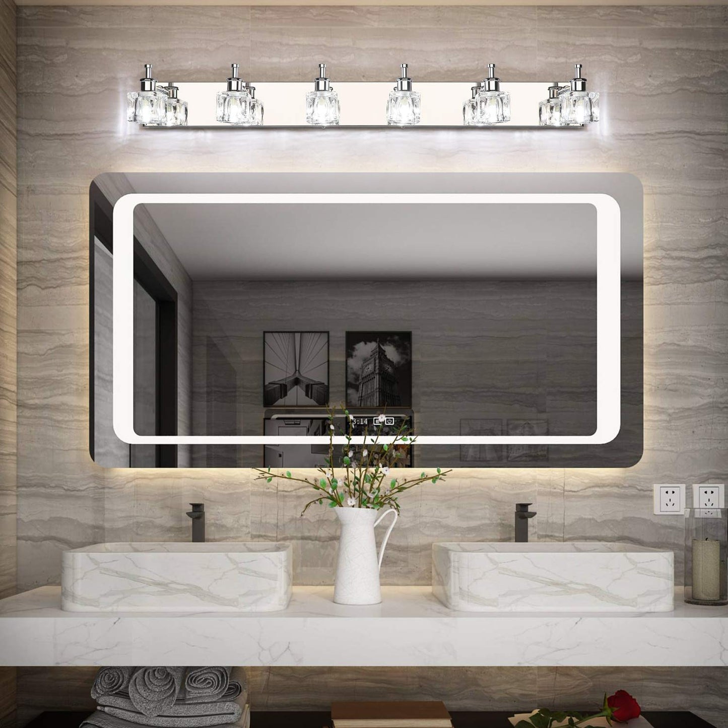 Presde Modern 6-Lights Led Vanity Light For Bathroom, Chrome Finish, Model Hu-Xi-201, Excludes Bulb